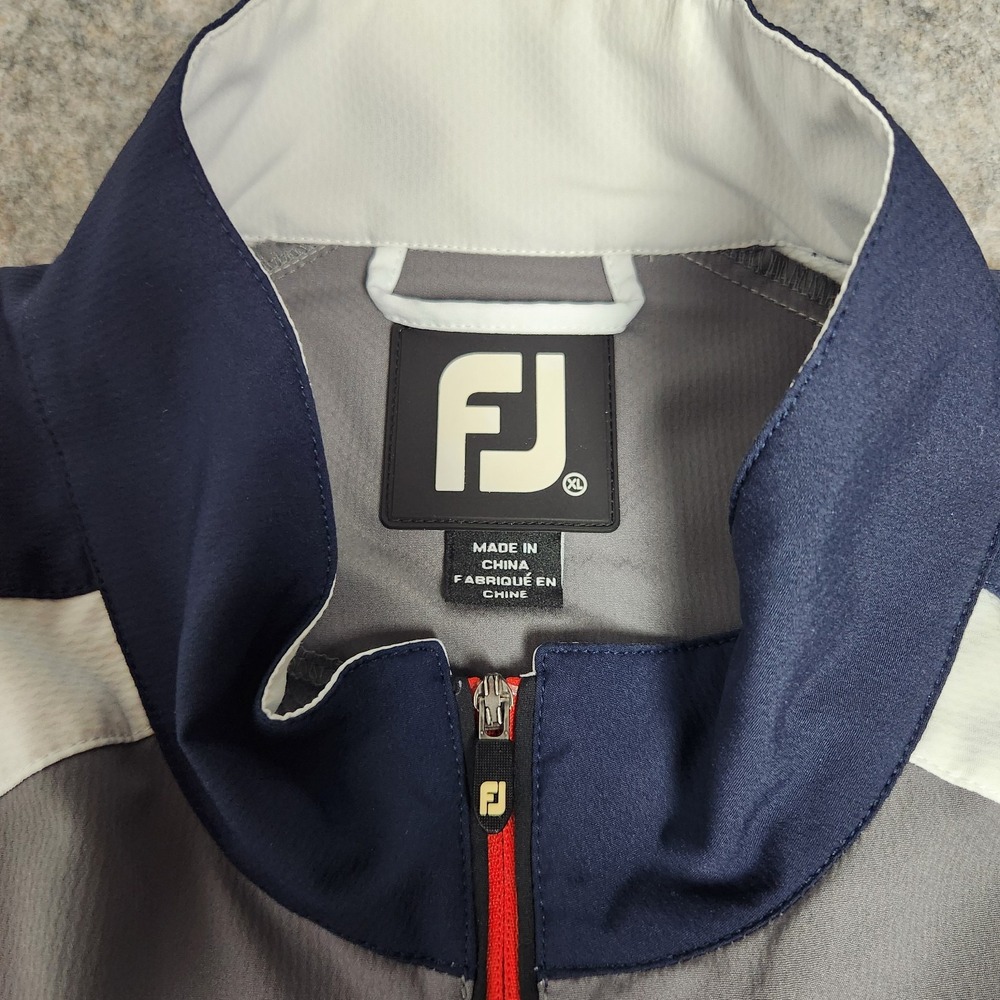 FootJoy FJ Windbreaker Men XL Gray Blue Colorblock Short Sleeve Golf Preppy Logo - Picture 3 of 9